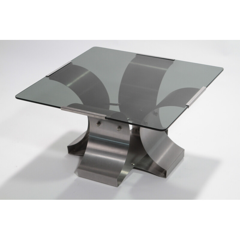 Pair of low tables in glass and chromed metal, François MONNET - 1970s