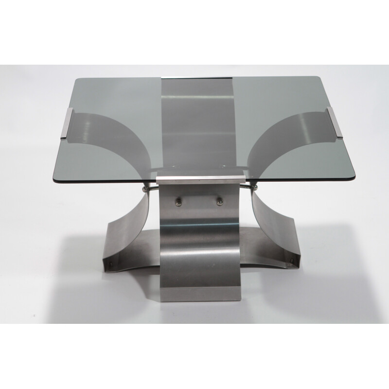 Pair of low tables in glass and chromed metal, François MONNET - 1970s
