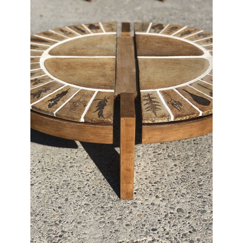 Table basse vintage en céramique en bois par Roger Capron, 1960
