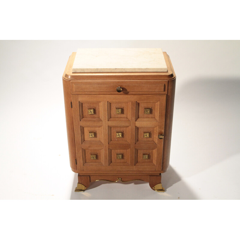 Pair of bedside tables in oak and brass - 1940s