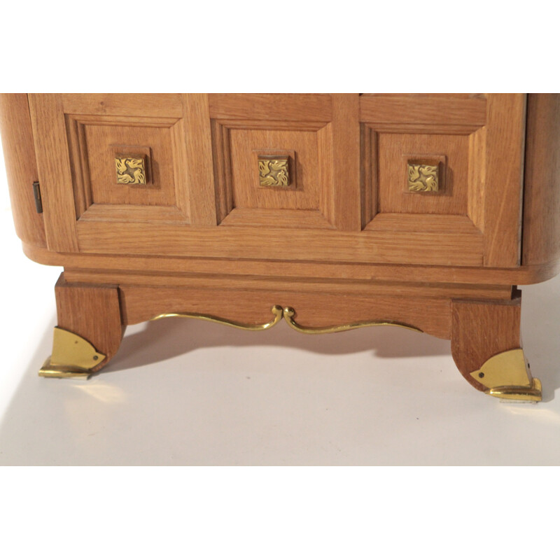 Pair of bedside tables in oak and brass - 1940s