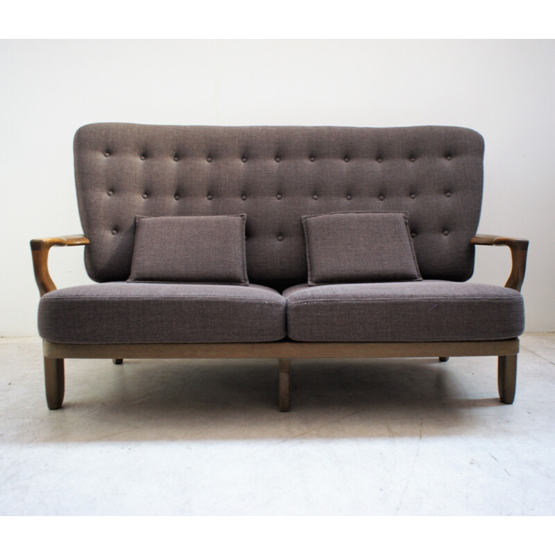 Vintage sofa in solid oakwood and fabric by Guillerme et Chambron