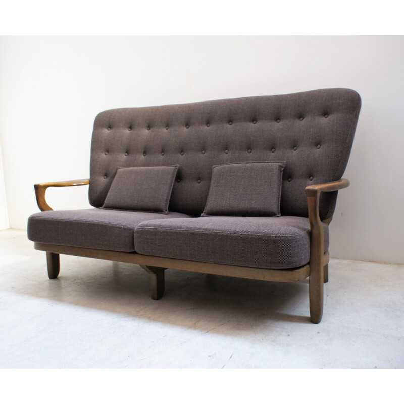 Vintage sofa in solid oakwood and fabric by Guillerme et Chambron