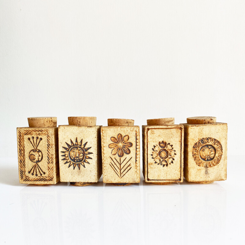 Set of 5 vintage spice jars by Roger Capron, France 1970