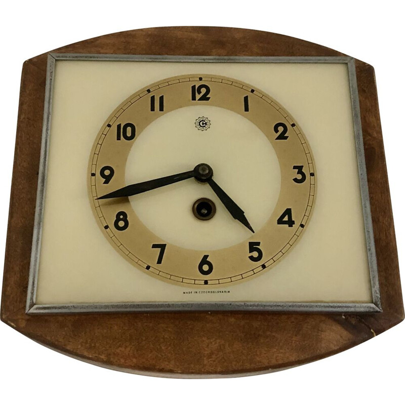 Vintage Prim wall clock in wooden frame, Czechoslovakia 1957