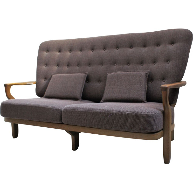 Vintage-Sofa aus massiver Eiche und Stoff von Guillerme et Chambron