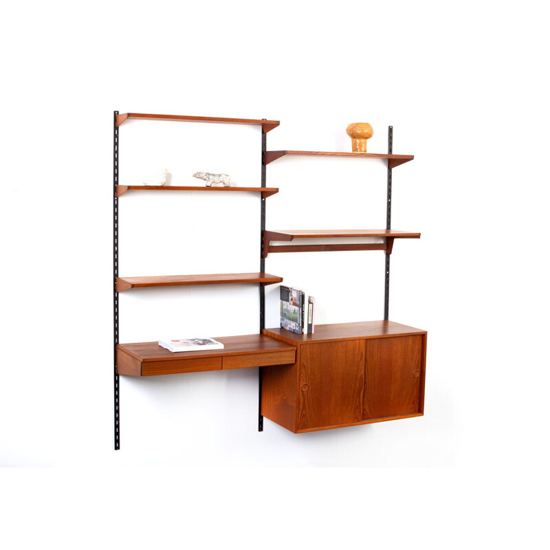 Mid century teak wall unit by Kai Kristiansen for Fm Møbler, Denmark 1960s