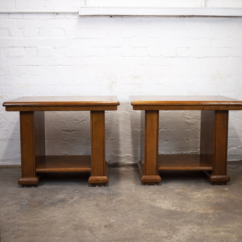 Pair of vintage side tables with veneer inlay, 1980