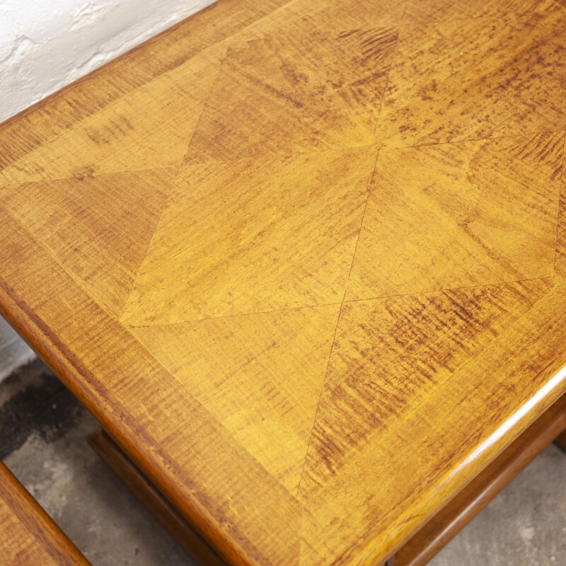 Pair of vintage side tables with veneer inlay, 1980