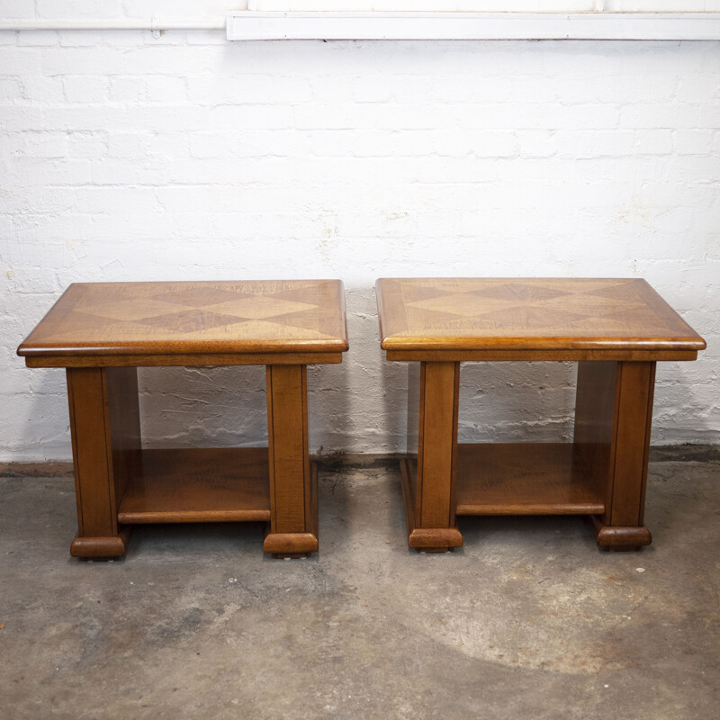 Pair of vintage side tables with veneer inlay, 1980