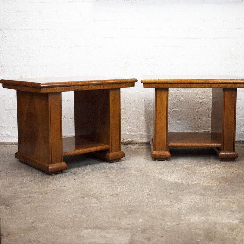 Pair of vintage side tables with veneer inlay, 1980