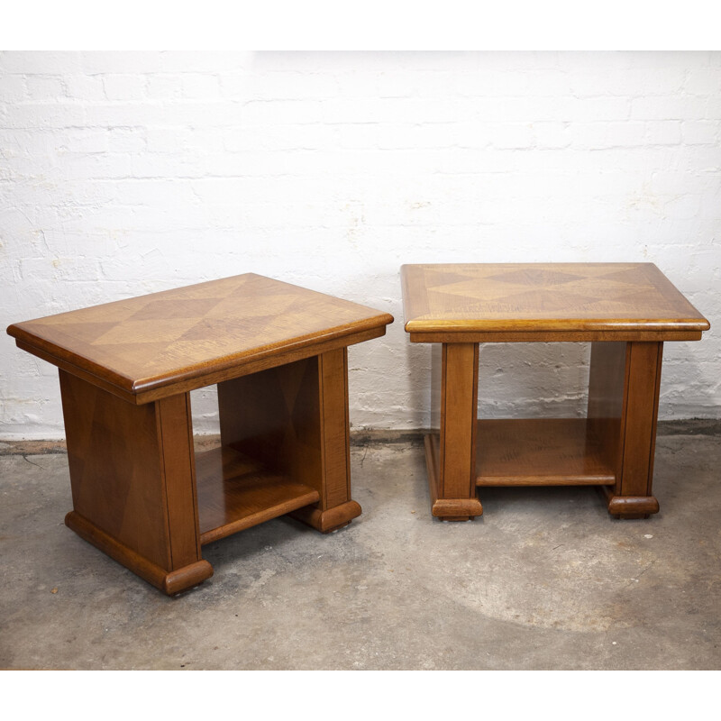 Pair of vintage side tables with veneer inlay, 1980