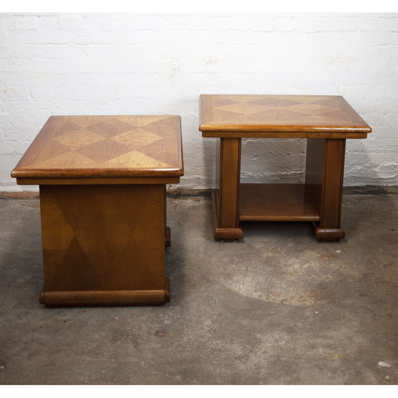 Pair of vintage side tables with veneer inlay, 1980