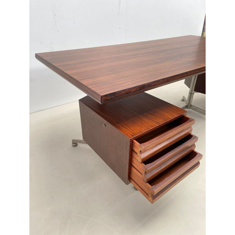 Vintage wooden executive desk by Osvaldo Borsani for Tecno Milano, Italy 1970s