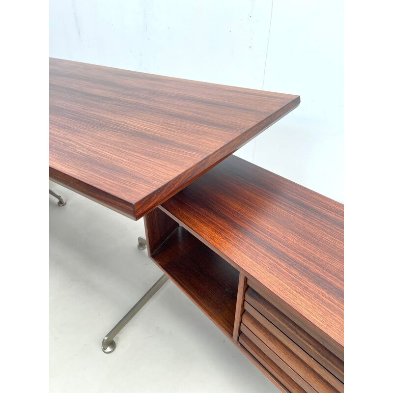 Vintage wooden executive desk by Osvaldo Borsani for Tecno Milano, Italy 1970s