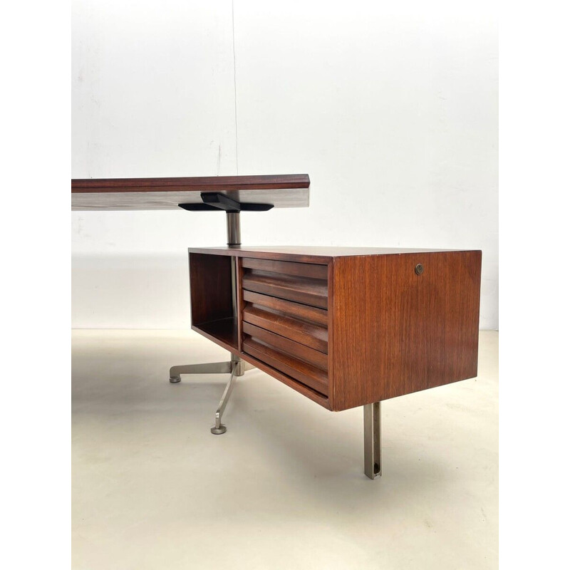 Vintage wooden executive desk by Osvaldo Borsani for Tecno Milano, Italy 1970s