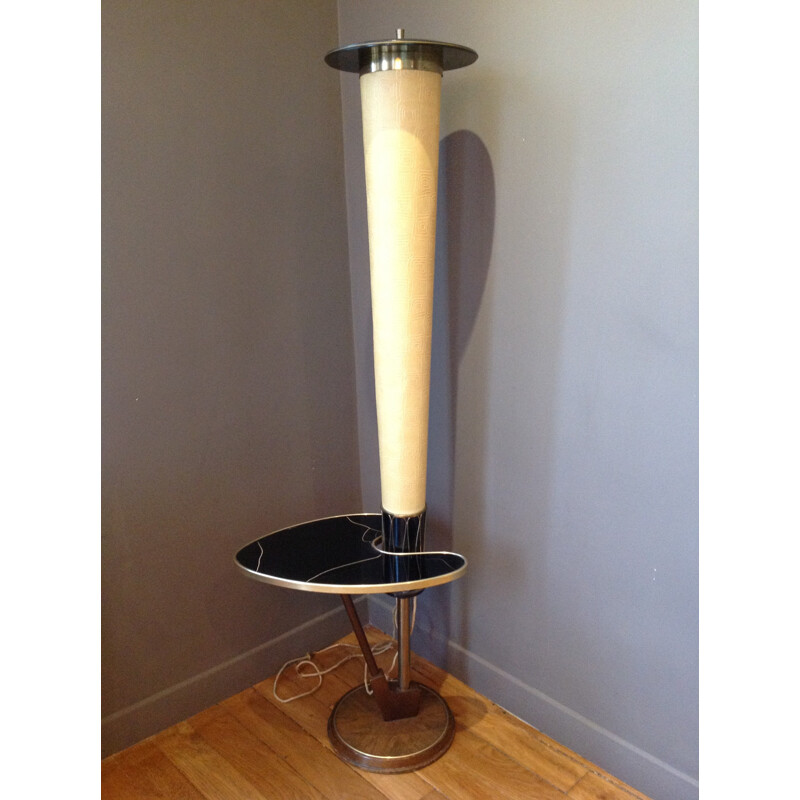 Floor lamp in brass, metal and wood - 1960s