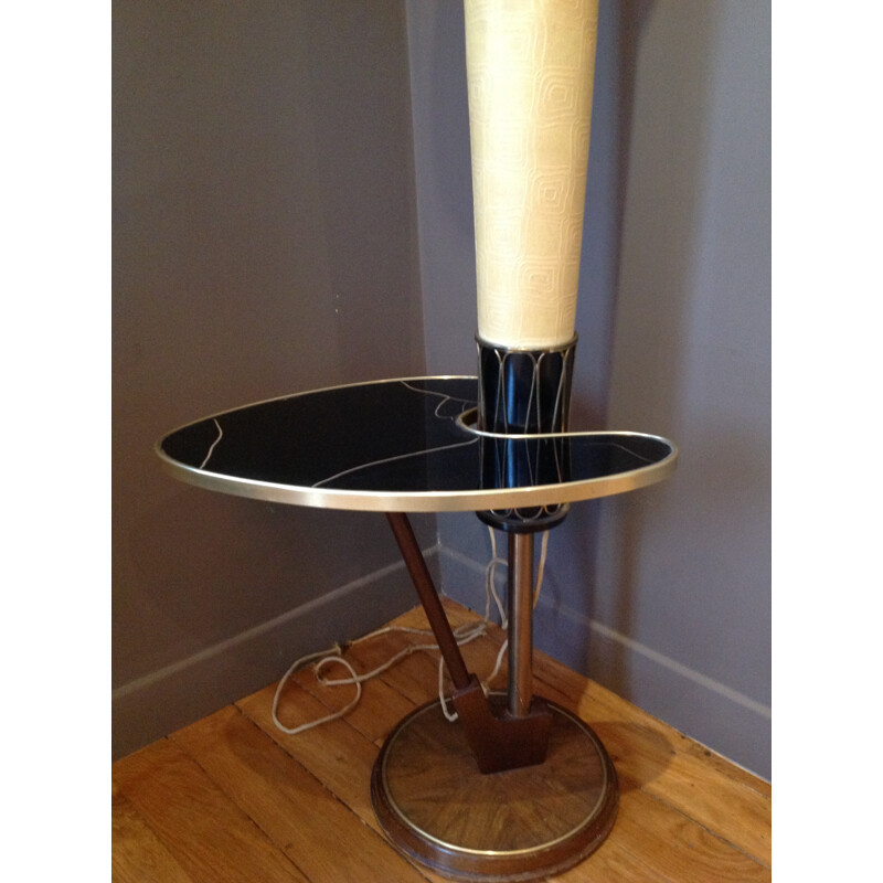 Floor lamp in brass, metal and wood - 1960s