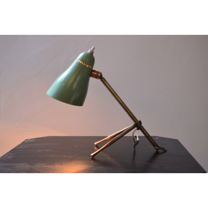 Oluce "Ochetta" table lamp in green lacquered steel, Giuseppe OSTUNI - 1960s