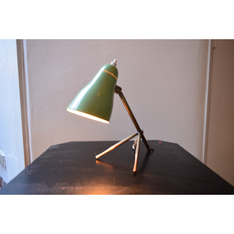 Oluce "Ochetta" table lamp in green lacquered steel, Giuseppe OSTUNI - 1960s