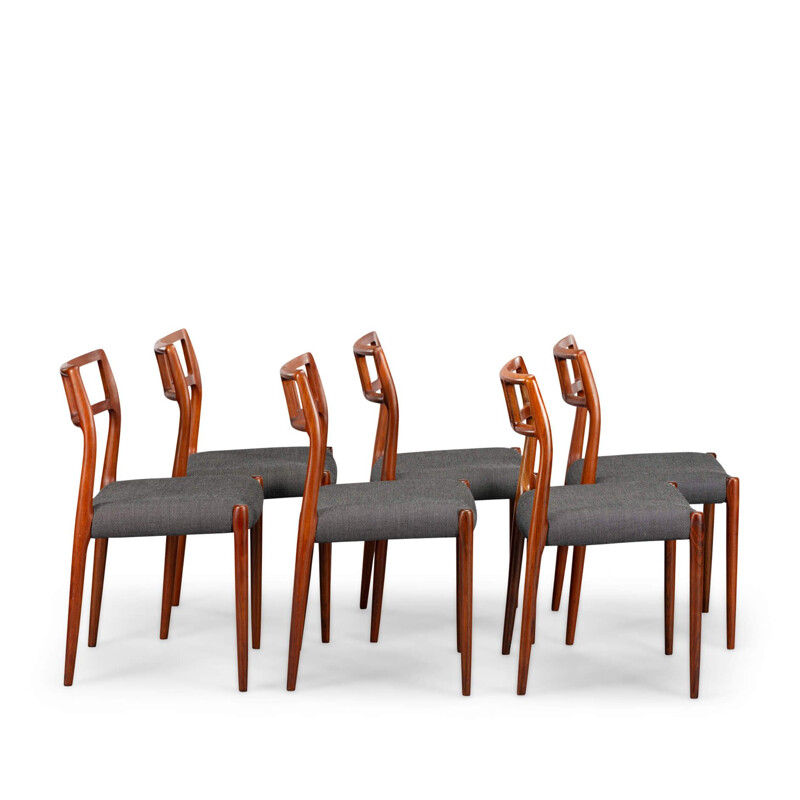 Ensemble de 6 chaises vintage modèle 79 en palissandre par Niels O. Moller, Danemark 1960