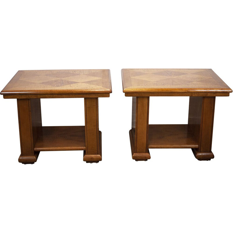 Pair of vintage side tables with veneer inlay, 1980