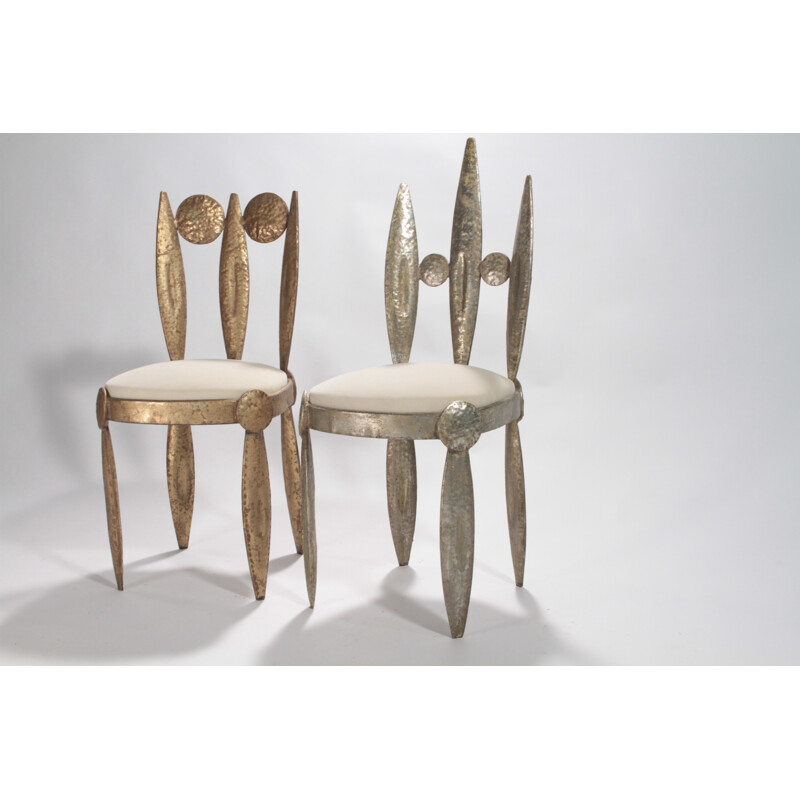 Pair of iron and velvet chairs, Nicolas BLANDIN - 1990s