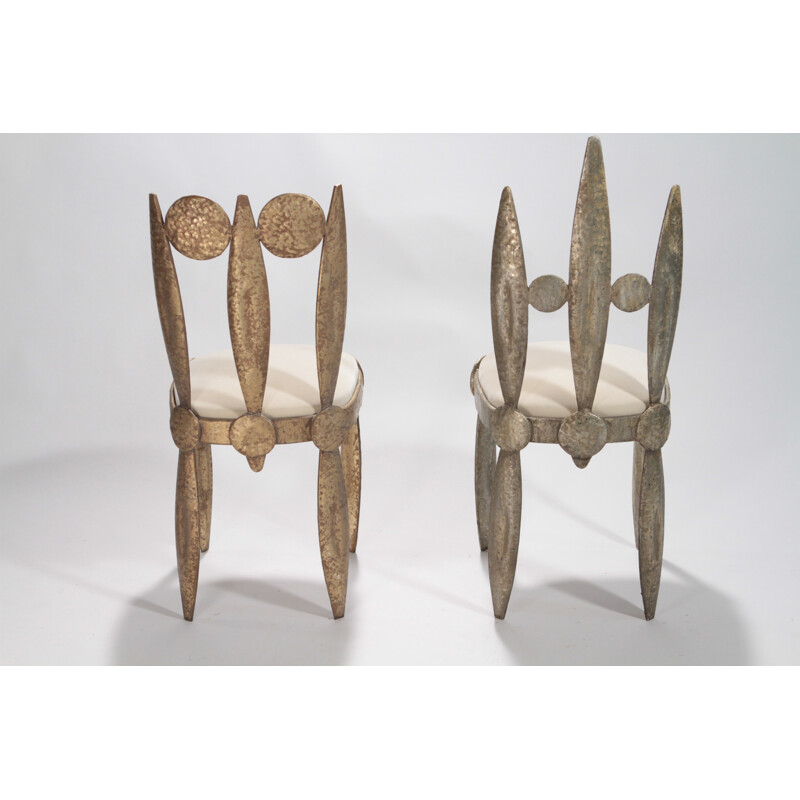 Pair of iron and velvet chairs, Nicolas BLANDIN - 1990s