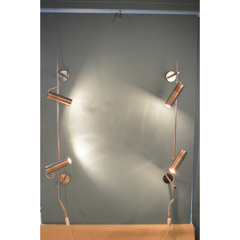 Pair of French Disderot wall lamps in chromed steel, Alain RICHARD - 1960s