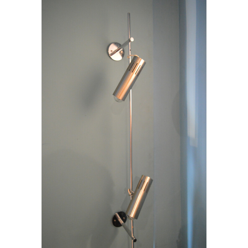 Pair of French Disderot wall lamps in chromed steel, Alain RICHARD - 1960s