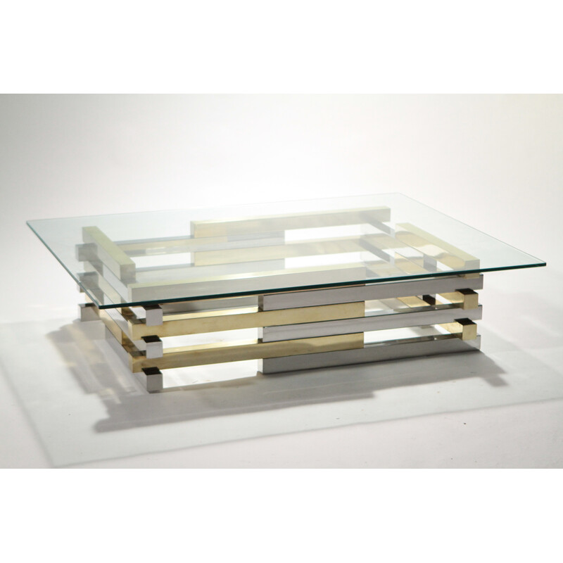 Grande table basse en laiton et chrome, Pierre CARDIN - 1970