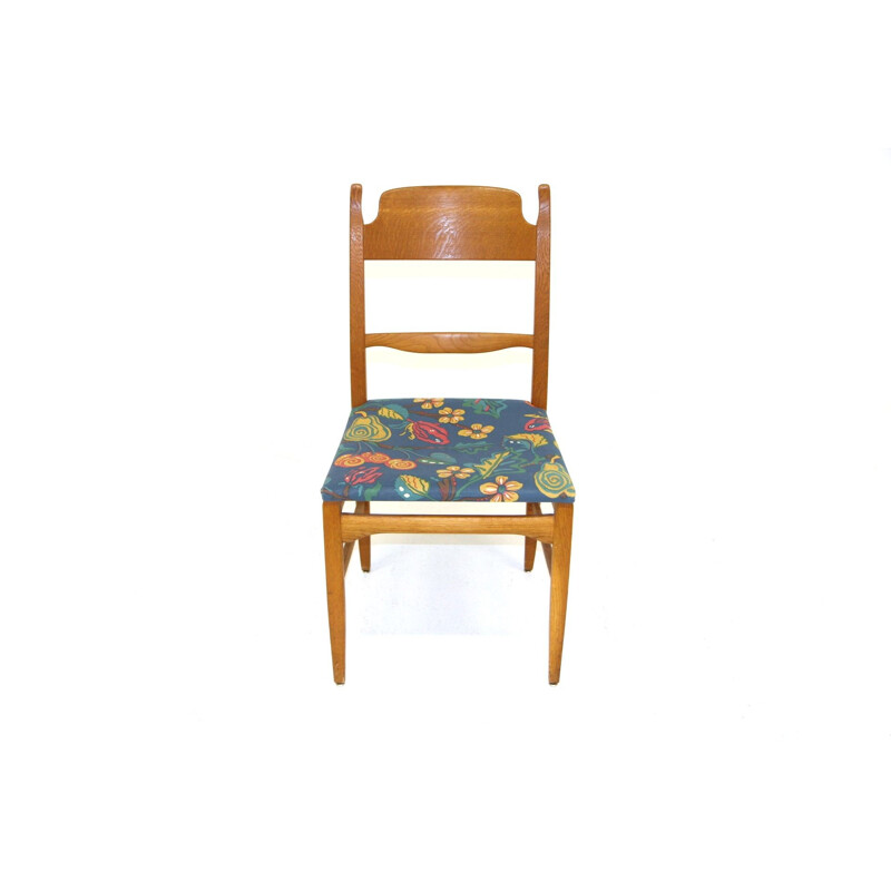 Silla vintage de roble y tela de Carl Malmsten, 1970