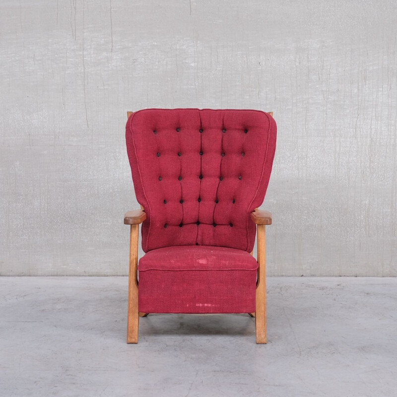 Fauteuil vintage en chêne par Guillerme et Chambron, France 1960