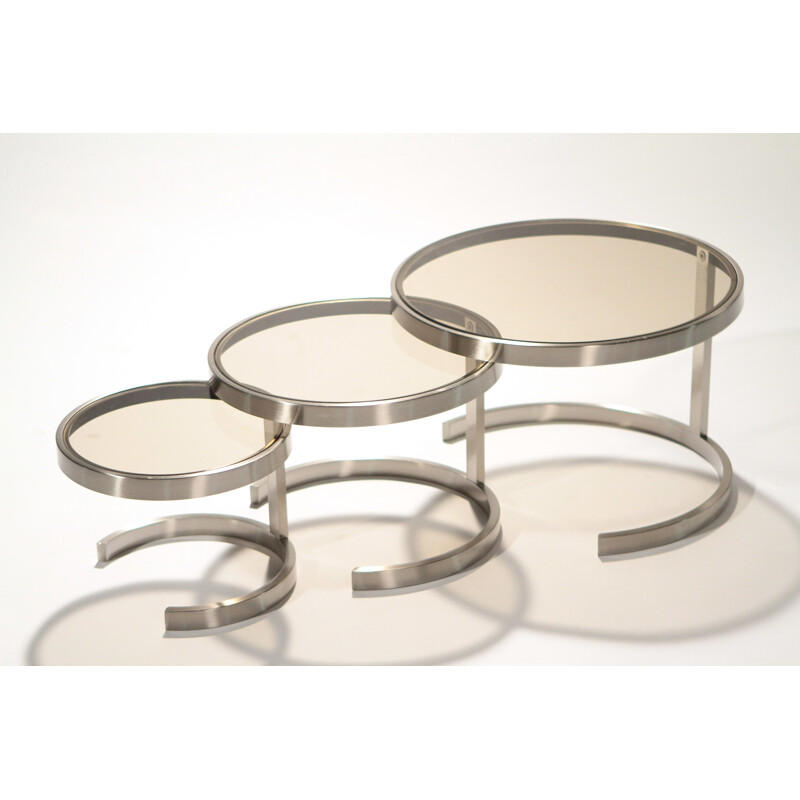 Nesting tables in brushed metal - 1970s