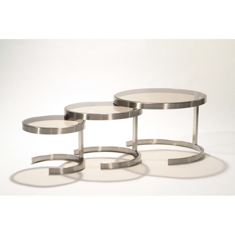 Nesting tables in brushed metal - 1970s