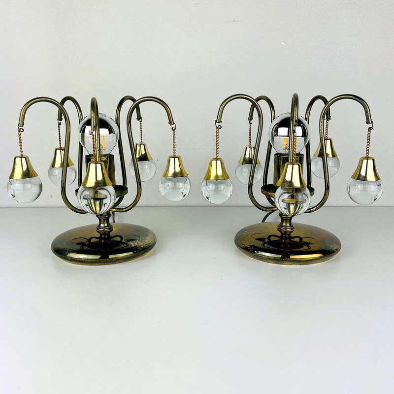 Pair of vintage glass ball table lamps, Italy 1960