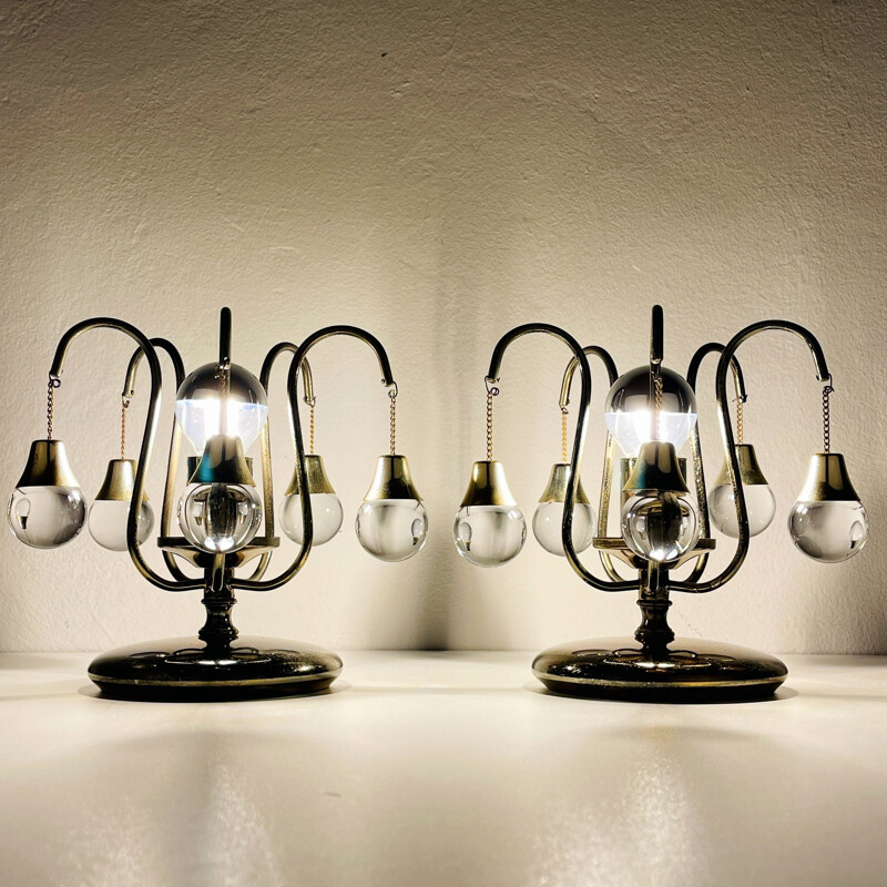 Paire de lampes de table vintage à boule en verre, Italie 1960