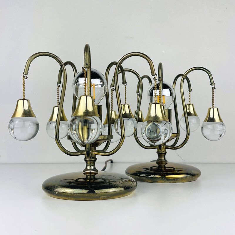 Pair of vintage glass ball table lamps, Italy 1960