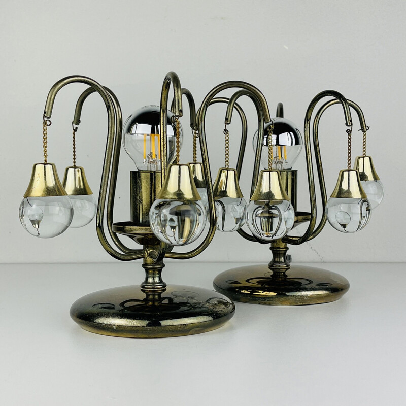 Paire de lampes de table vintage à boule en verre, Italie 1960