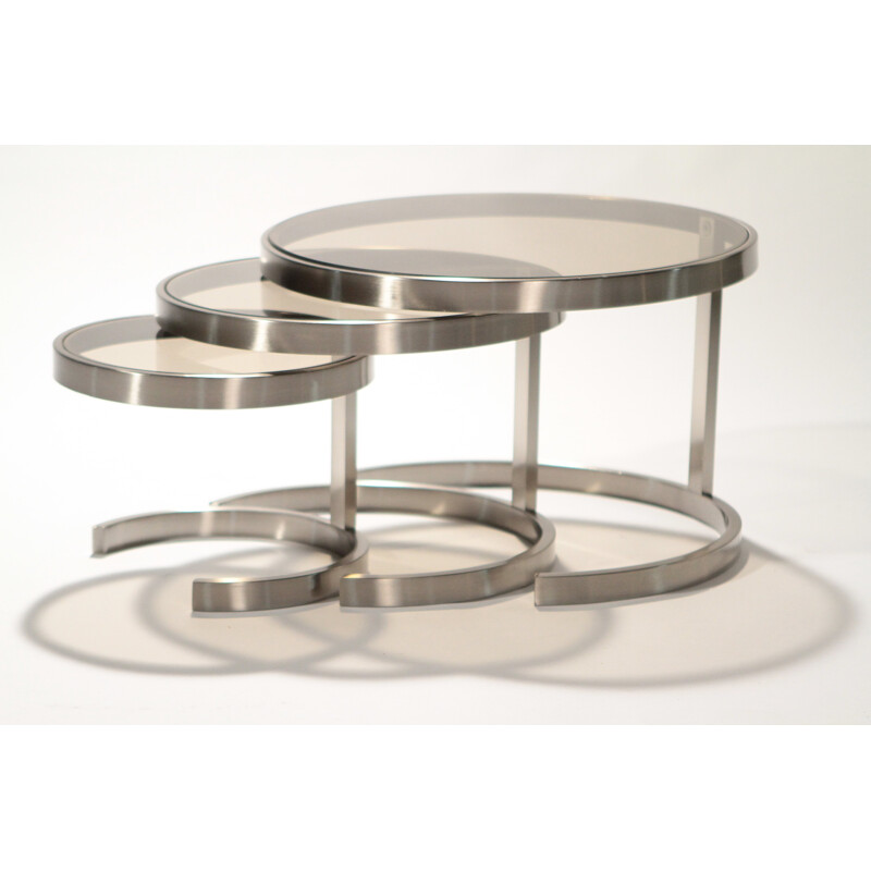 Nesting tables in brushed metal - 1970s