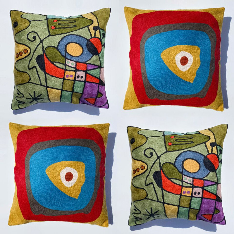 Conjunto de 4 capas de almofada de vindima multicoloridas em lã bordada