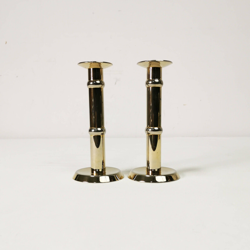 Pair of vintage gold candle holders, Denmark 1960