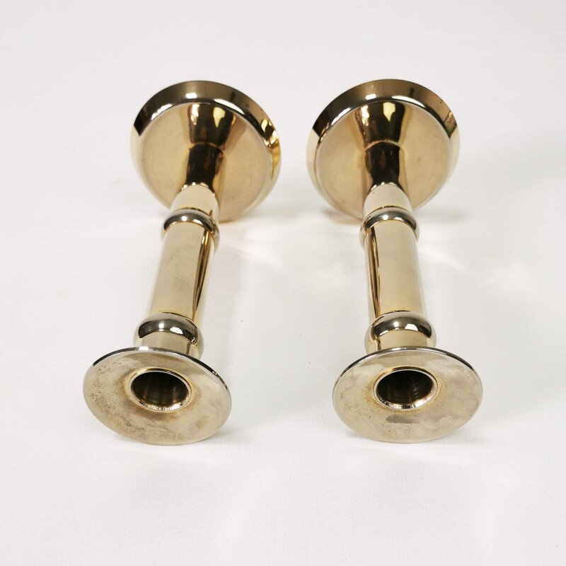 Pair of vintage gold candle holders, Denmark 1960