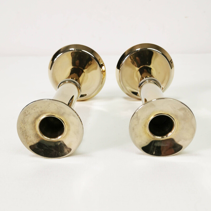 Pair of vintage gold candle holders, Denmark 1960