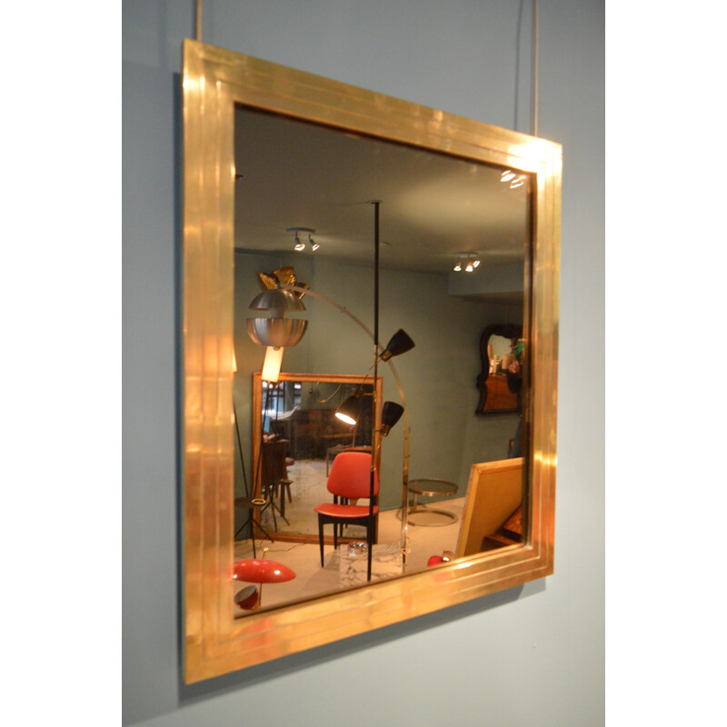 Miroir italien vintage en laiton et verre teinte bronze - 1960