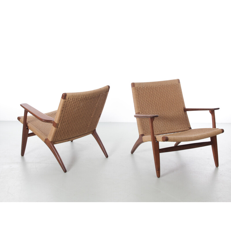 Paar vintage Scandinavische Ch25 fauteuils van Hans Wegner voor Carl Hansen, 1966