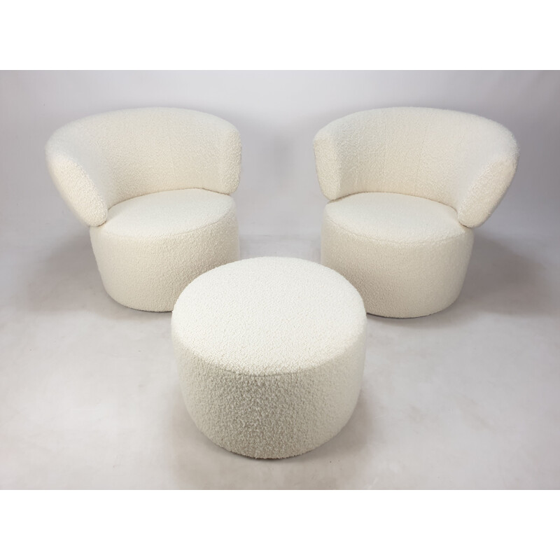 Pair of vintage armchairs with footstool by Rolf Benz, Germany