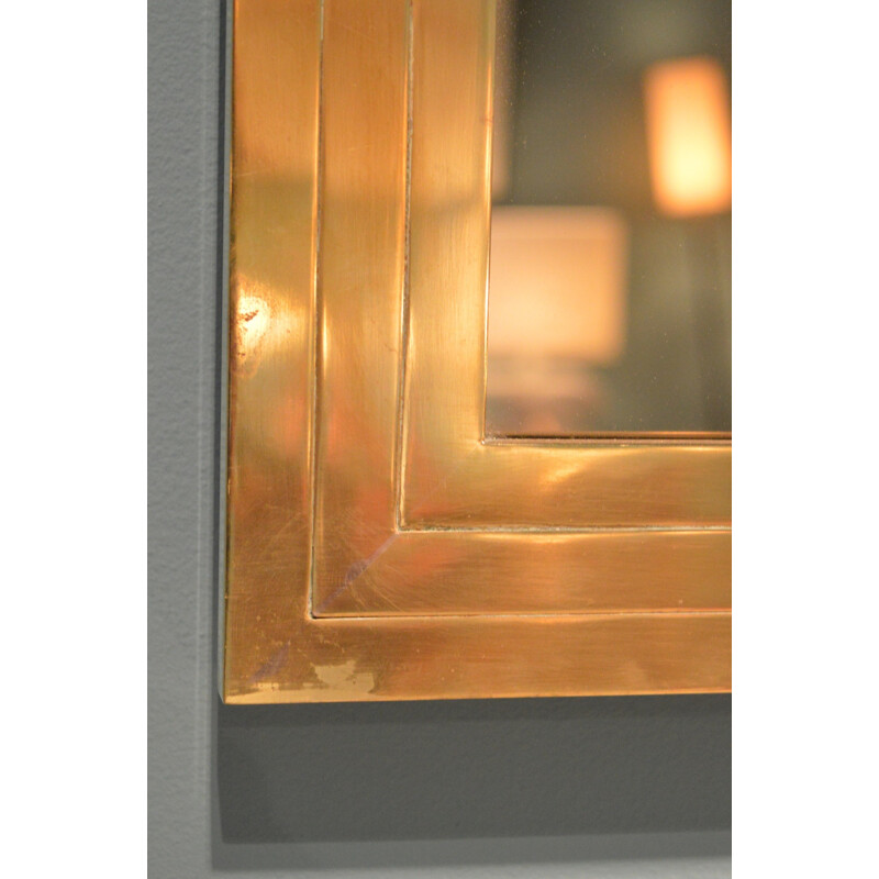 Miroir italien vintage en laiton et verre teinte bronze - 1960