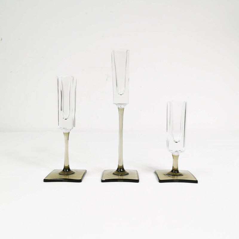 Set of 3 vintage crystal candle holders by Rosenthal for G. Jensen, Germany 1970