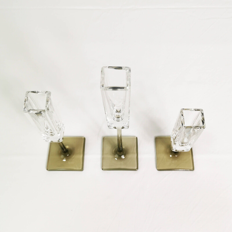 Juego de 3 candelabros de cristal vintage de Rosenthal para G. Jensen, Alemania 1970